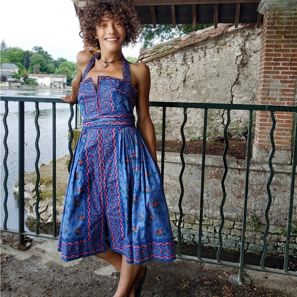 Vintage 1970’s Souleiado original Halter Midi Sundress